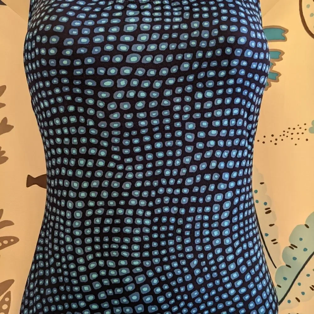 Jantzen Strappy Navy Blue One Piece Swimsuit with Teal Dots Size 10